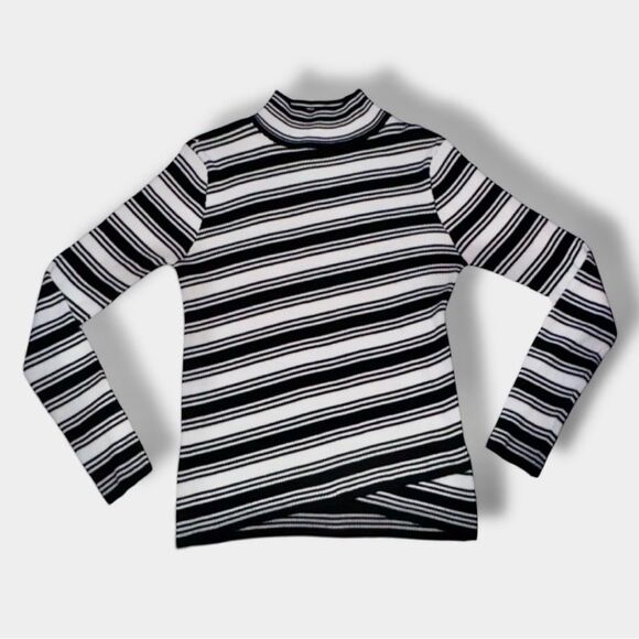 Say What? Sweater Black & White Asymmetrical Striped Turtleneck - Junior’s L - Picture 5 of 16